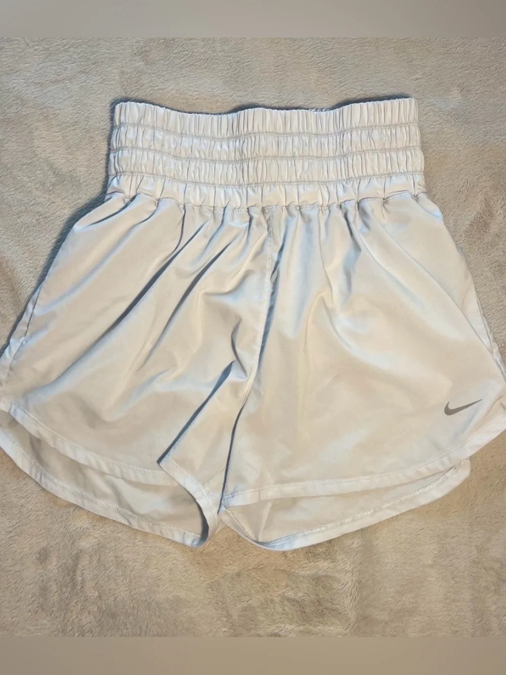 Nike Women’s White Smocked-Waist Athletic Shorts